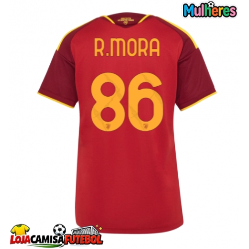 Camisa de Futebol AS Roma Rodrigo Mora #86 Equipamento Principal Mulheres 2026-27 Manga Curta